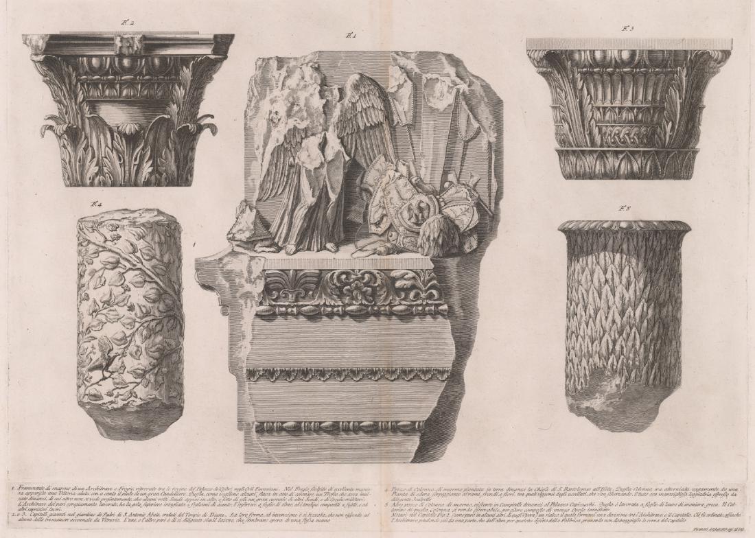Piranesi Etching Marble from Palace of Caesar 1761 (1 of 2)