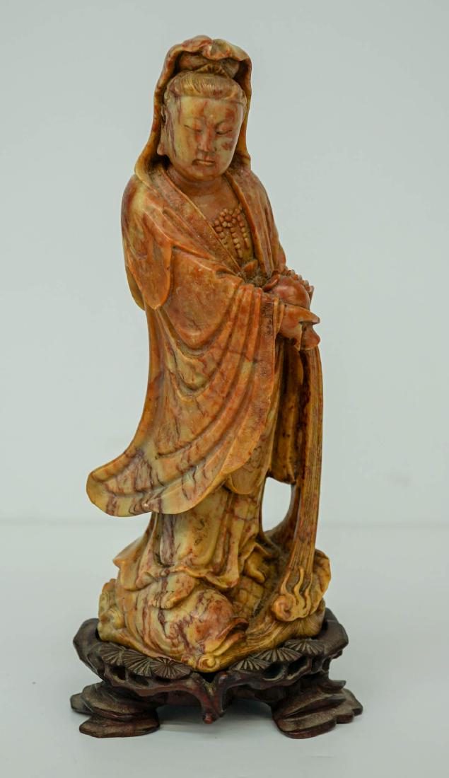 Old Chinese Soapstone Guanyin Figure w/Stand (1 of 9)