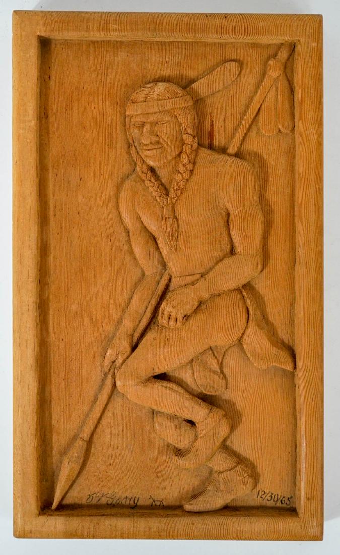 Signed Carved Native American Wood Plaque (1 of 5)