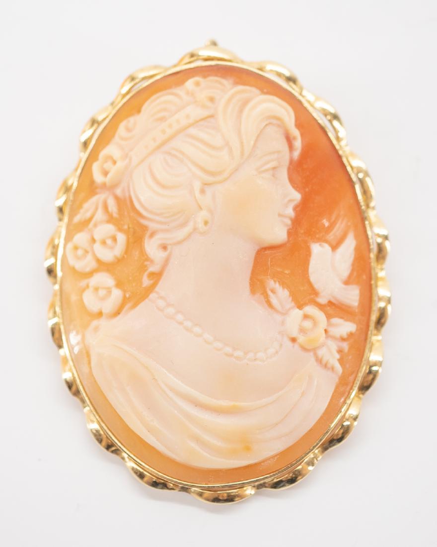 Del Gatto Signed 14k Shell Cameo Brooch (1 of 2)