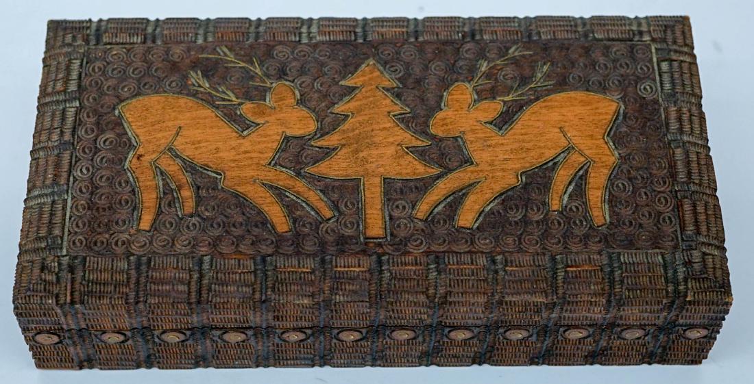 Exquisite Folk Art Carved Wood Playing Card Case (1 of 4)