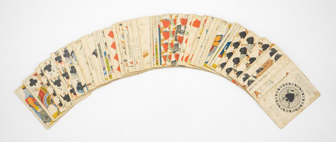 Tiffany and Co. Harlequin Playing Cards 1879: Tiffany and Co. Harlequin playing cards by C.E. Caryl circa 1879. Contains 52 cards, fair to good condition. We ship most items in this auction in house and gladly combine shipping if possible of mult