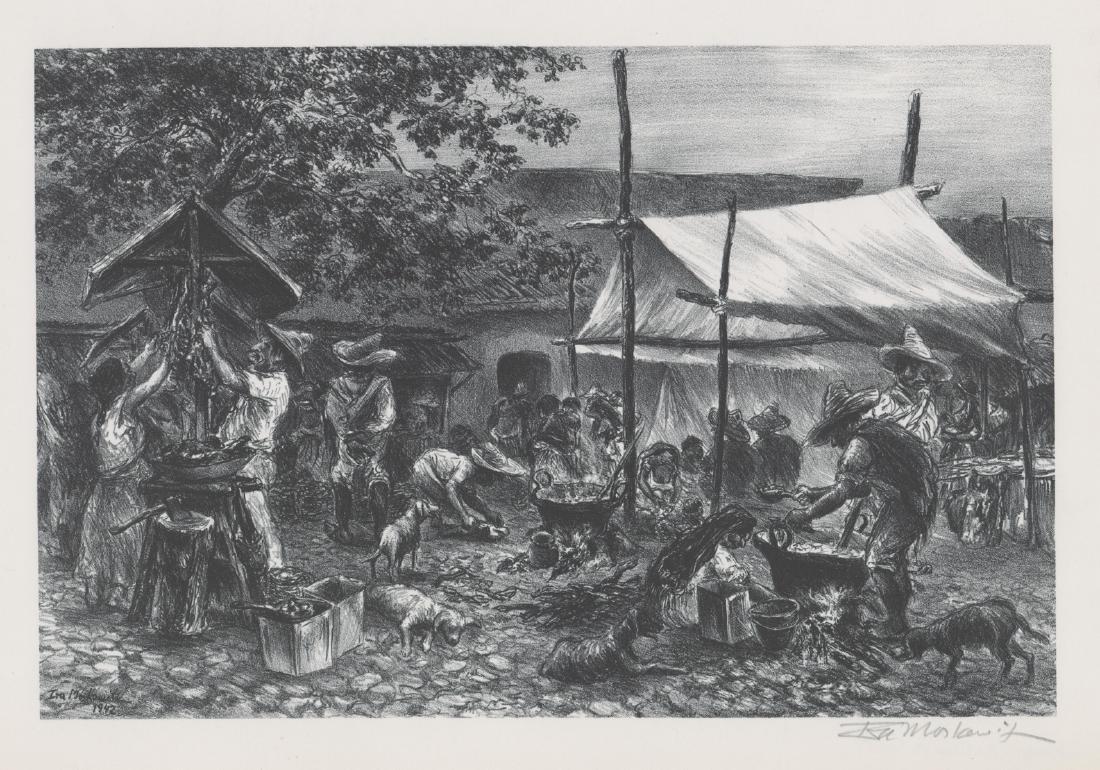 Ira Moskowitz Signed Lithograph: Ira Moskowitz (Polish, 1912 - 2001) pencil signed lithograph. Pencil signed "Ira Moskowitz" lower right. VG-EX/EX. Measures 8 5/8" x 13" image size and 11 1/8" x 15.75" sheet size. Unframed, loose and