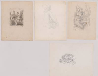 Four Kenneth Miller Original Preparatory Drawings: Four Kenneth Hayes Miller (American 1876 - 1952) original preparatory drawings in pencil. All are signed. Artist's initials or name in lower right or left. Smallest measures 7.25" x 9.5" sheet size.