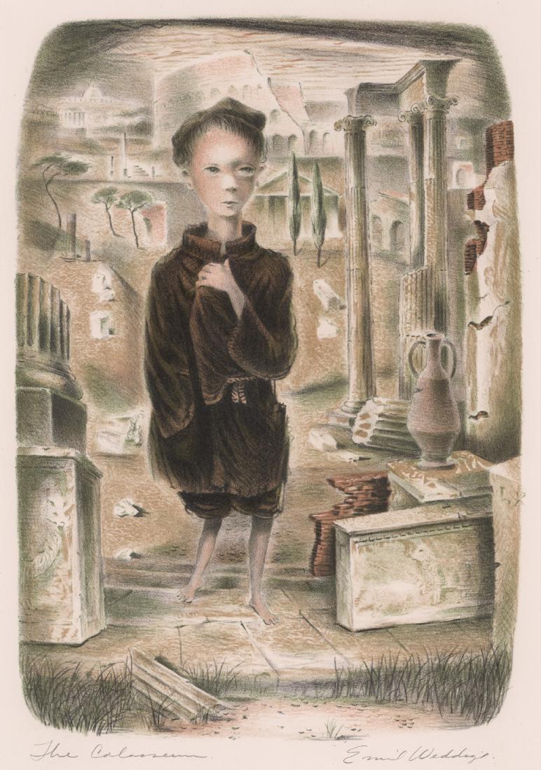 Emil Weddige Lithograph in Colors: Emil Weddige (American, 1907 - 2001) pencil signed lithograph in colors. Pencil signed "Emil Weddige" lower right. Titled "The Colosseum" lower left. Measures 19.75" x 12.75" sheet size. Excellent con