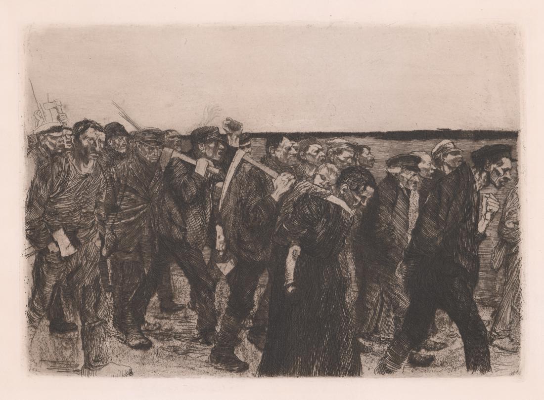 Unsigned (Kathe Kollwitz) Etching of Laborers (1 of 3)