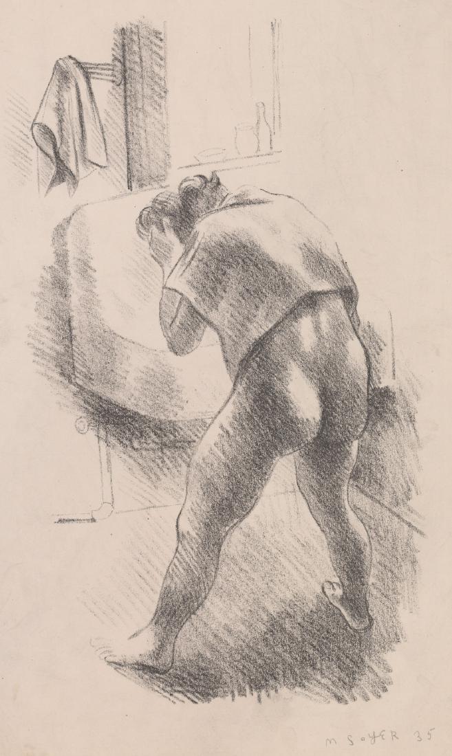 Moses Soyer Signed Lithograph E/O Ted Wahl: Moses Soyer (American 1899 - 1974) signed lithograph ex-collection of the printer Ted Wahl. Pencil signed and dated ("M Soyer 35") lower right. Titled "Nude in Bathroom" and is from the ex-collection 