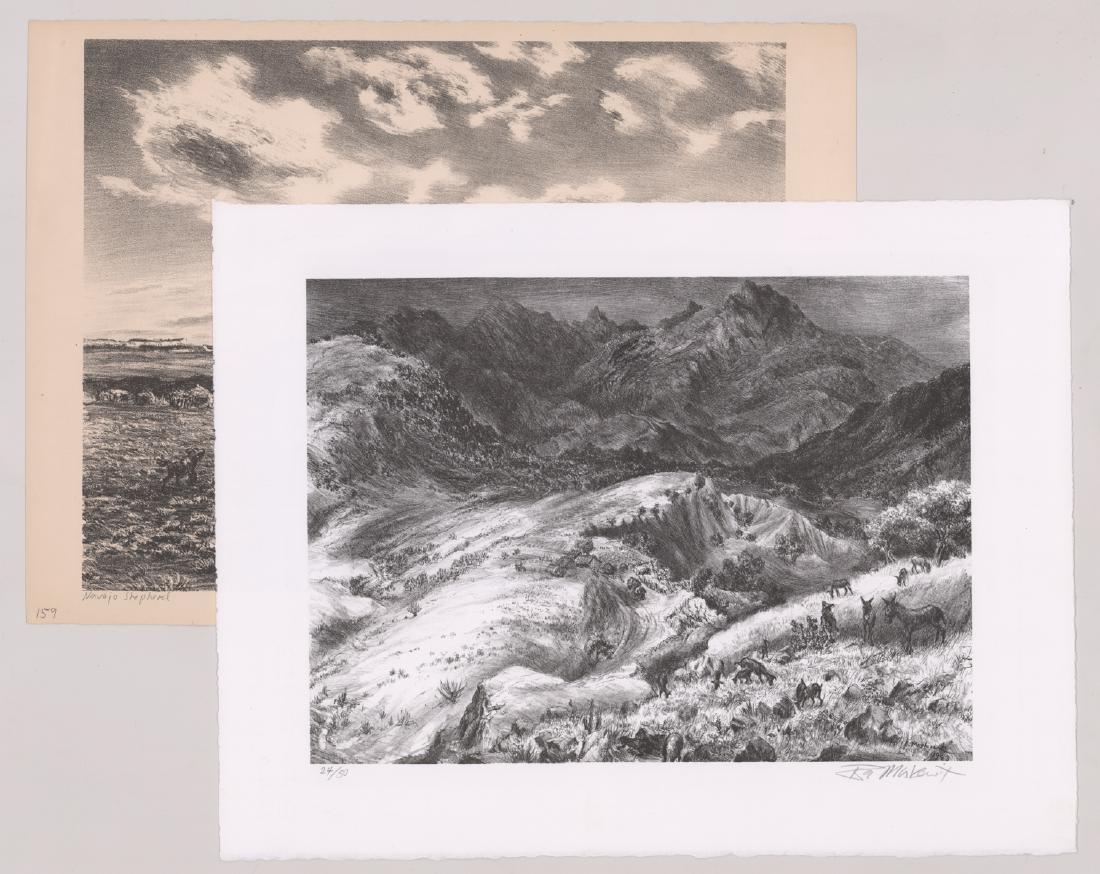 Ira Moskowitz (2) Signed Lithographs: Ira Moskowitz (Polish-American, 1912 - 2001) group of two pencil signed lithographs. 1) Pencil signed "Ira Moskowitz" lower right. Titled "Navajo Shepherd" .Measures 11.5" x 14.75" image size and 12.7