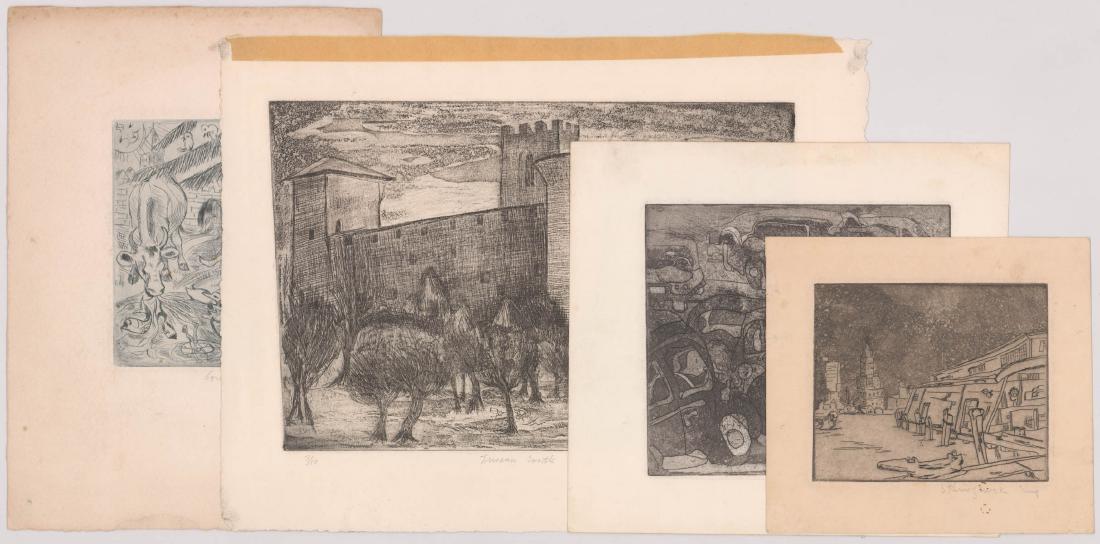 Illegibly Signed Group of (4) Antique Etchings (1 of 5)