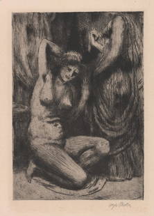 Kenneth Hayes Miller Signed Etching: Kenneth Hayes Miller (American, 1876 - 1952) pencil signed etching. Pencil signed " Hayes Miller" lower left. Measures 7.25" x 5" image size and 10 3/8" x 7" sheet size. Tape at top corners on verso.