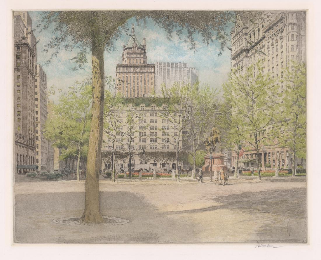 Illegibly Signed Colored Etching (1 of 4)