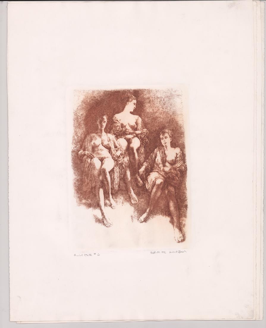 Herbert Fink Proof Etchings (4): Four Herbert Fink signed proof etchings. Signed and dated in pencil lower right. Measure 11.75"-12.75" x 9" plate sizes. Excellent to Near Mint condition. Unframed, loose and not glued or mounted. Pro