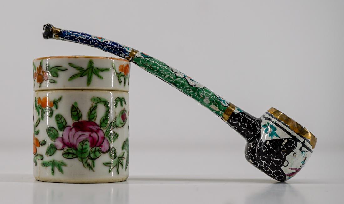 Chinese Enamel Pipe and Small Export Box (1 of 6)