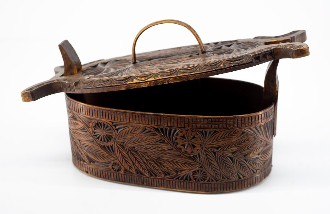 Norwegian Tine Carved Wood Covered Box (1 of 5)