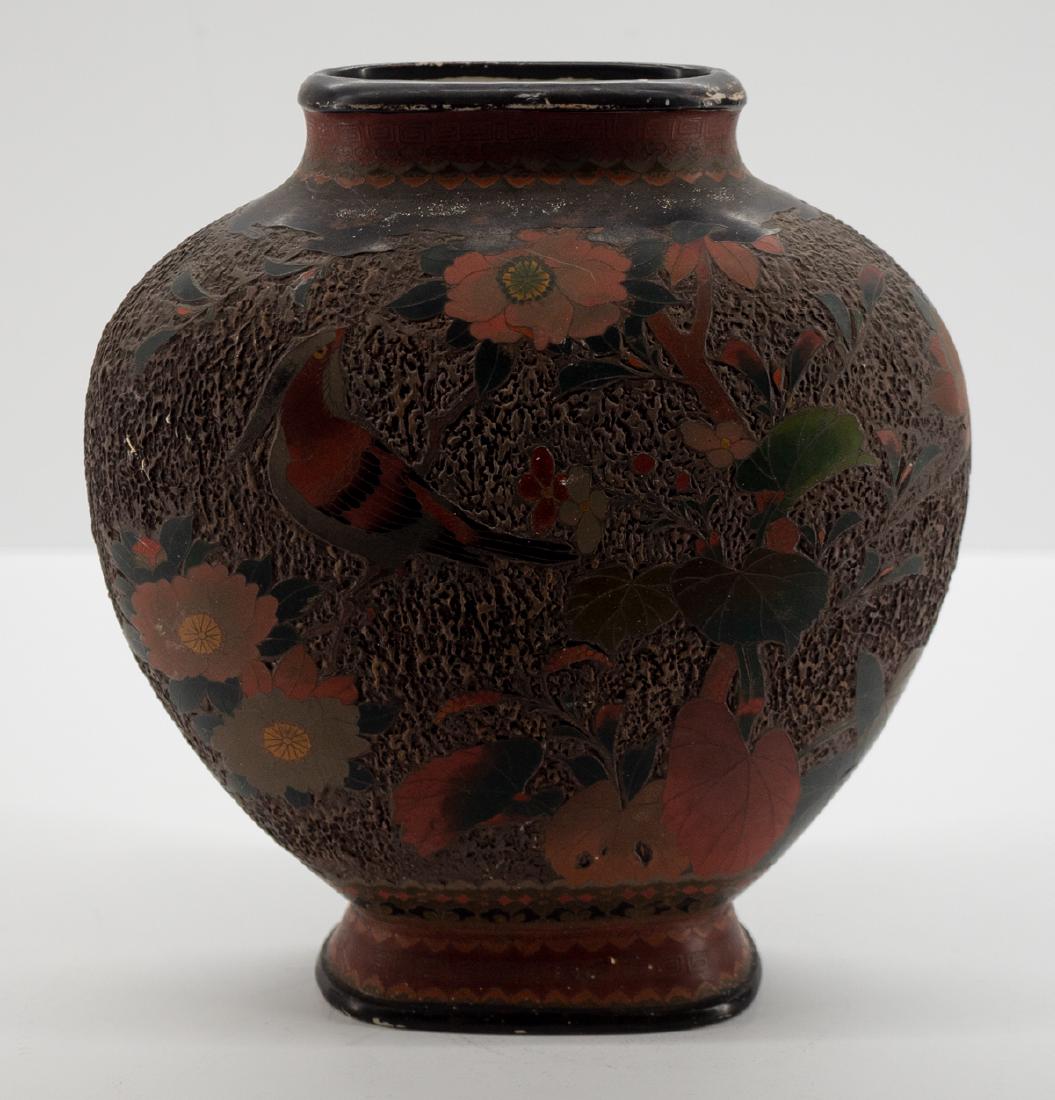 Japanese Tree Bark Cloisonne on Porcelain Vase
