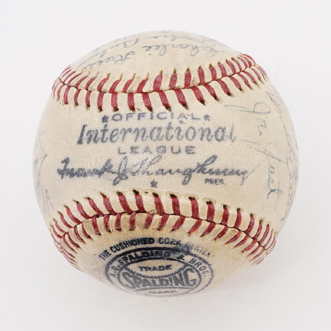 1946 Syracuse Chiefs Team Signed Baseball: 1946 Syracuse Chiefs team signed baseball with 28 signatures. From the estate of former Chief and Major Leaguer Charles "Chuck" Kress (Cincinnati Reds 1947, 1949, Chicago White Sox 1949-1950, Detroit 