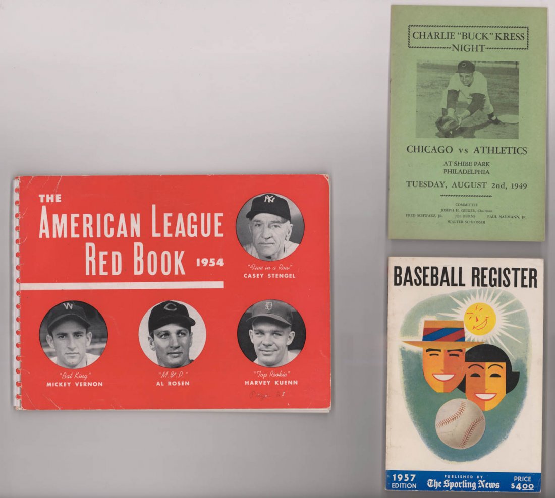 Programs and Publications E/O Chuck Kress: A group of programs and Major League publications from the estate of former Major Leaguer Charles "Chuck" Kress (Cincinnati Reds 1947, 1949, Chicago White Sox 1949-1950, Detroit Tigers 1954, Brooklyn 