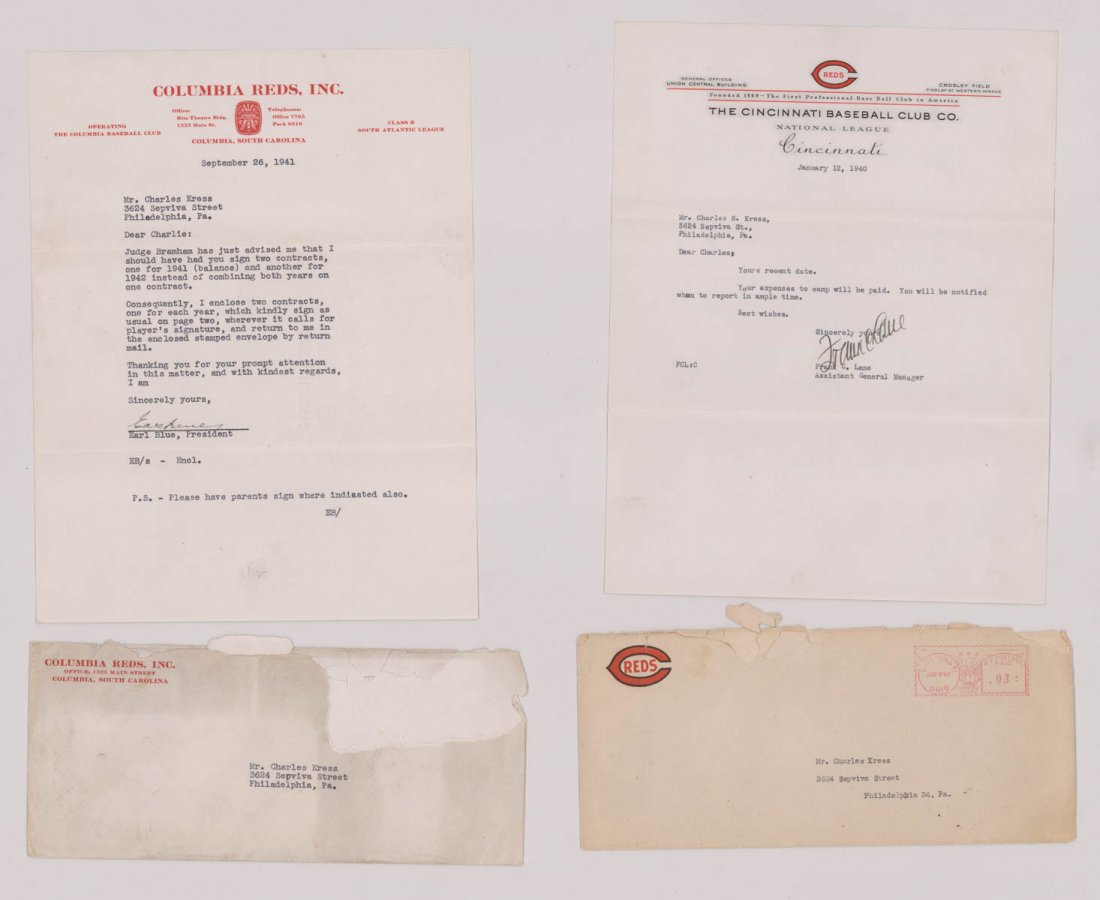 Chuck Kress Minor League Contracts and Programs: A group of Minor League contracts and programs from the estate of former Major Leaguer and Minor League Manager Charles "Chuck" Kress (Cincinnati Reds 1947, 1949, Chicago White Sox 1949-1950, Detroit 