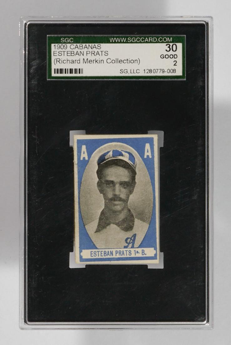 1909 Cuban Cabanas Esteban Prats Cuban BB Card: 1909 Cuban Cabanas Esteban Prats, 1st B. Graded Cuban baseball card previously from the Richard Merkin collection. SGC 30 Good 2. Provenance: Mark Rucker Collection. We ship all items from this auctio