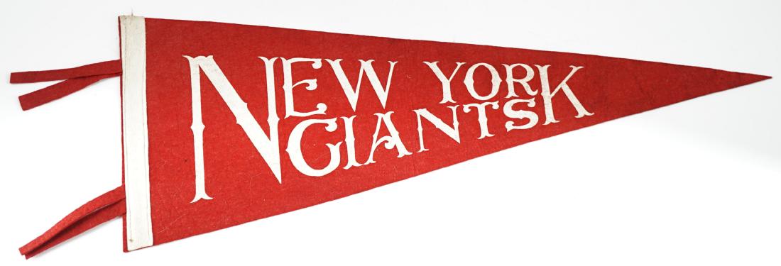 Ca. 1915 Very Rare Vintage New York Giants Pennant: Ca. 1915 very rare Vintage New York Giants pennant measuring 23" x 8.5". VG-EX/EX condition. Provenance: Mark Rucker Collection. We ship all items from this auction in-house and gladly combine shippin