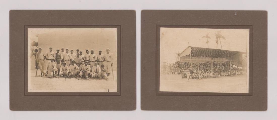 Two Early Cuban Baseball Photos: Two early Cuban mounted baseball photos. Each measuring 5 in. x 7 in. image size and on 8 in. x 10 in. mounts. Both photographs have embossed photographers stamp that reads "Foto-Estudio, Rafael Santi