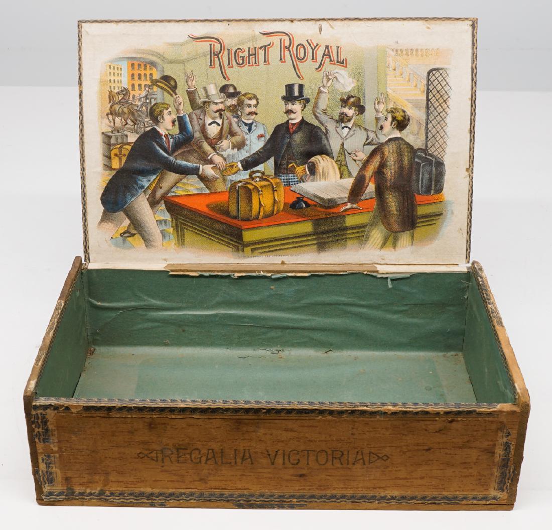 Right Royal Cigar Box: Right Royal Cigar Box. Measures 2.375 in x 8.25 in. x 5 in. We ship all items from this auction in-house and gladly combine shipping if possible of multiple items.