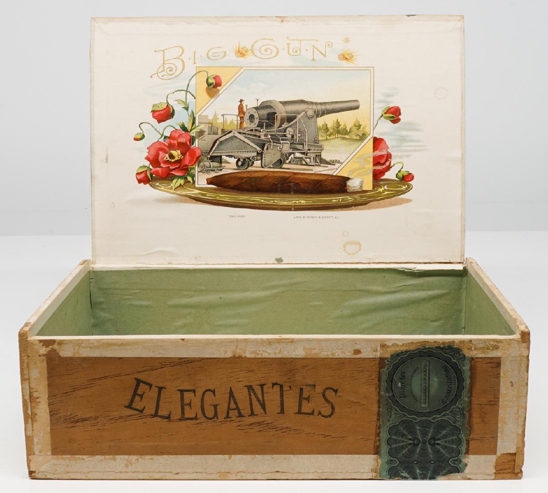 Big Gun Cigar Box: Big Gun Cigar Box. Measures 2.6875 in. x 8.5 in. x 5.375 in. We ship all items from this auction in-house and gladly combine shipping if possible of multiple items.