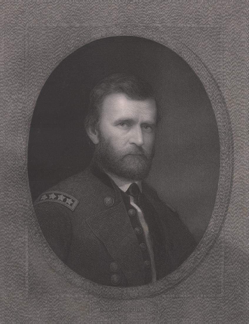 U.S. Grant Artist's Proof Engraving by Marshall: 19th century engraving by William Edgar Marshall of U.S. Grant. Signed and stated lower right "Artist Proof W.E. Marshall" in pencil. Measures 25.75 in. x 19.75 in. Water stains affect margins mostly.