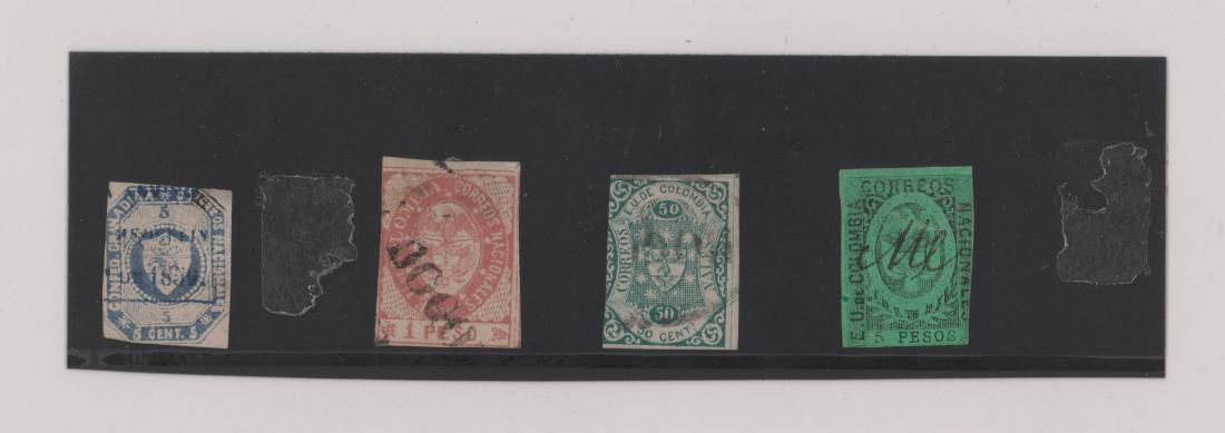 Four Foreign Stamps: Columbia: Four antique foreign stamps. Provenance: Connecticut estate collection. This estate lot is sold as-is with all sales final. We ship all coins from this auction in-house and gladly combine shipping if 