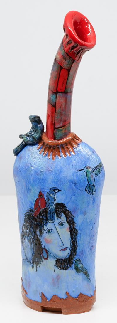 Beth J. Tarkington Studio Pottery Bottle: Beth J. Tarkington studio pottery bottle. Measures 13 in. tall x 4 in. x 2.25 in. No damage. Private Collection, Spokane, Wa. We ship all items from this auction in-house and gladly combine shipping i