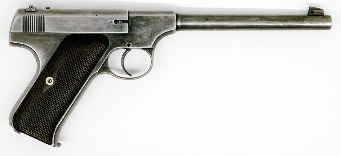 Colt .22 Long Rifle Semi-Auto Target Pistol: Colt .22 Long Rifle caliber semi-auto pistol. With after market soft case. Barrel length 6.5 in. Serial number 1317. Shows wear. Provenance: Estate collection, Graham WA. All firearms will transfer th