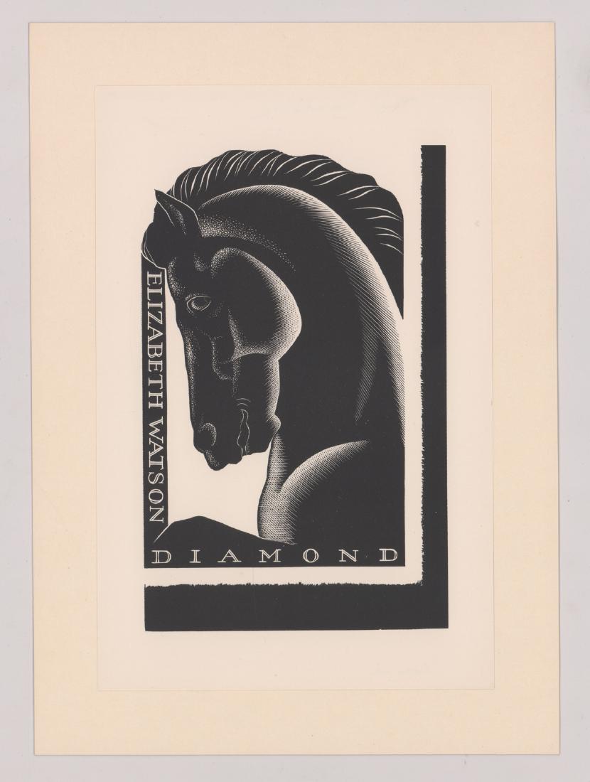 Paul Landacre for Elizabeth Diamond Bookplate: Paul Landacre for Elizabeth Watson Diamond bookplate . Measures 8 in. x 5.25 in. Glued to sheet along top edge only, otherwise near mint. Condition report provided as an opinion only and is no guarant