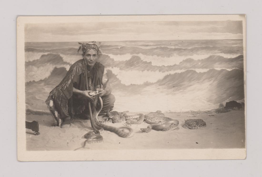 Snake Charmer Antique Real Photo Postcard: Snake Charmer antique real photo postcard. Excellent. Condition report provided as an opinion only and is no guarantee. Buyer must view photos or scans and make their own determination of condition. P