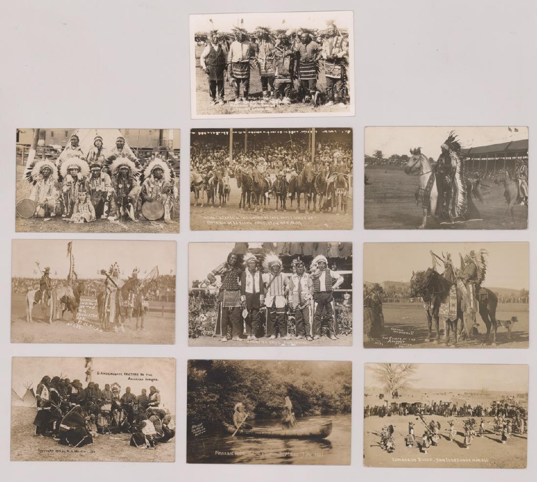 Ten Antique Native American Real Photo Postcards: A group of ten Native American real photo postcards. G-VG to VG-EX. Condition report provided as an opinion only and is no guarantee. Buyer must view photos or scans and make their own determination o
