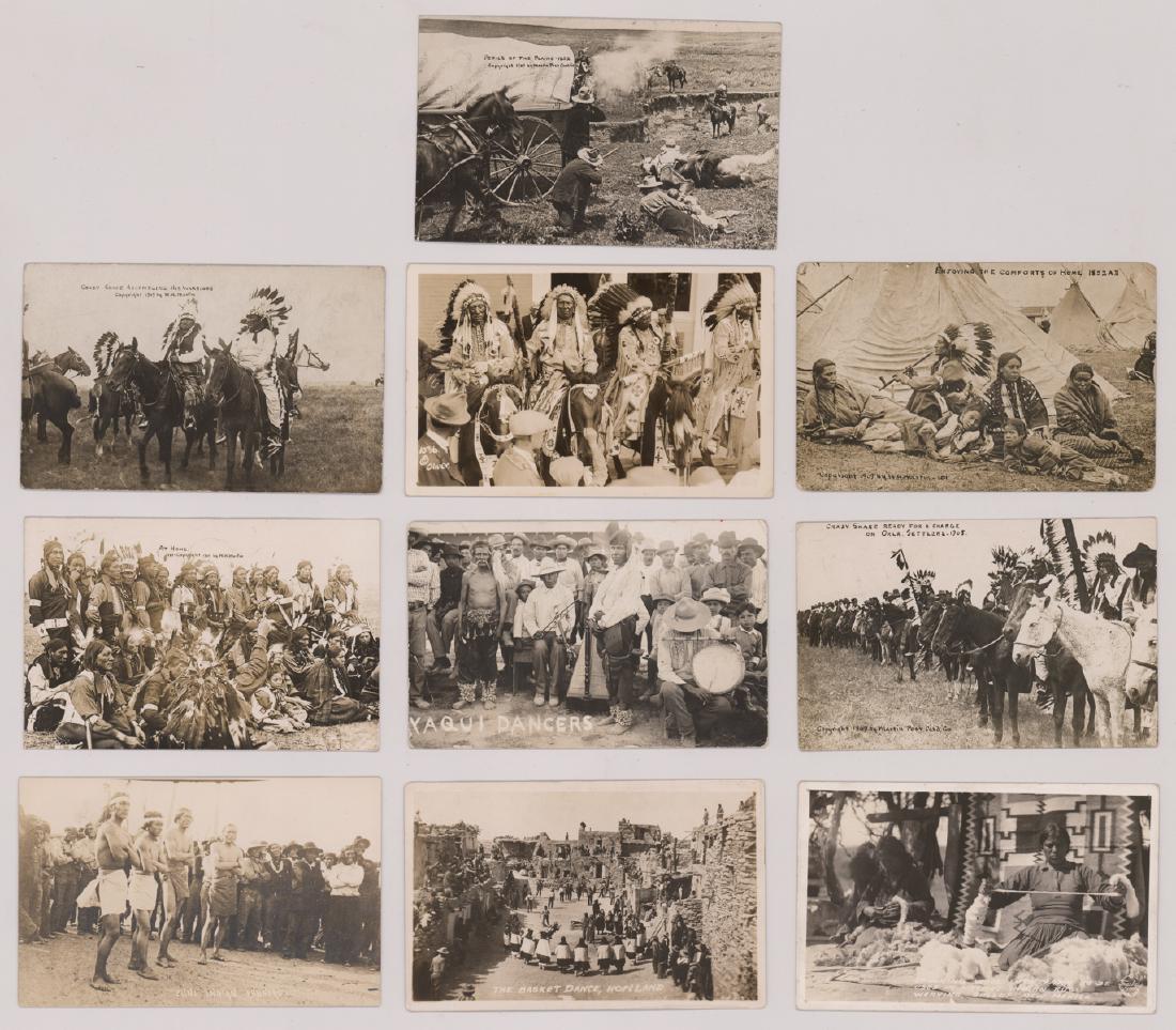 Ten Antique Native American Real Photo Postcards: A group of ten Native American real photo postcards. G-VG to VG-EX. Condition report provided as an opinion only and is no guarantee. Buyer must view photos or scans and make their own determination o