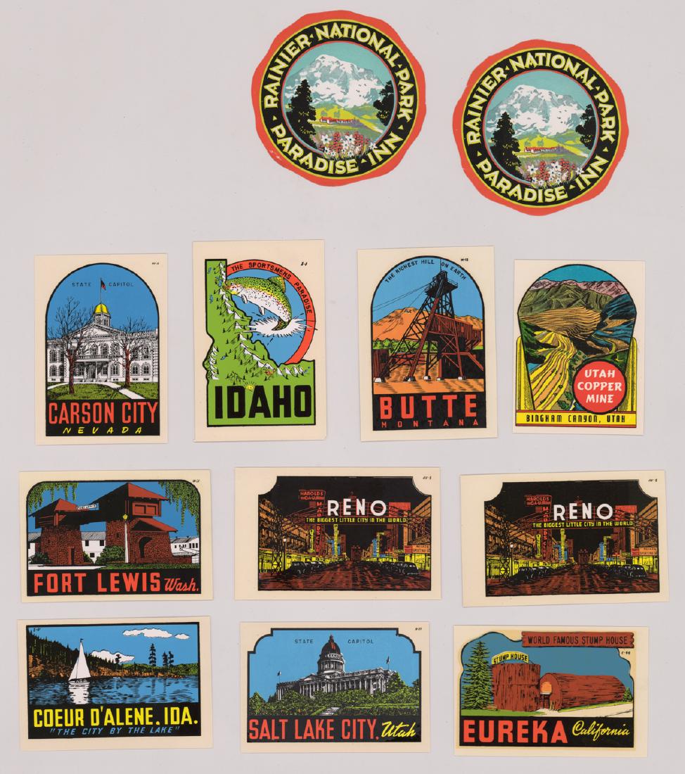 Twelve Vintage American West Luggage Labels: Twelve vintage American West Coast cities unused luggage labels. All items from this auction are shipped in house.