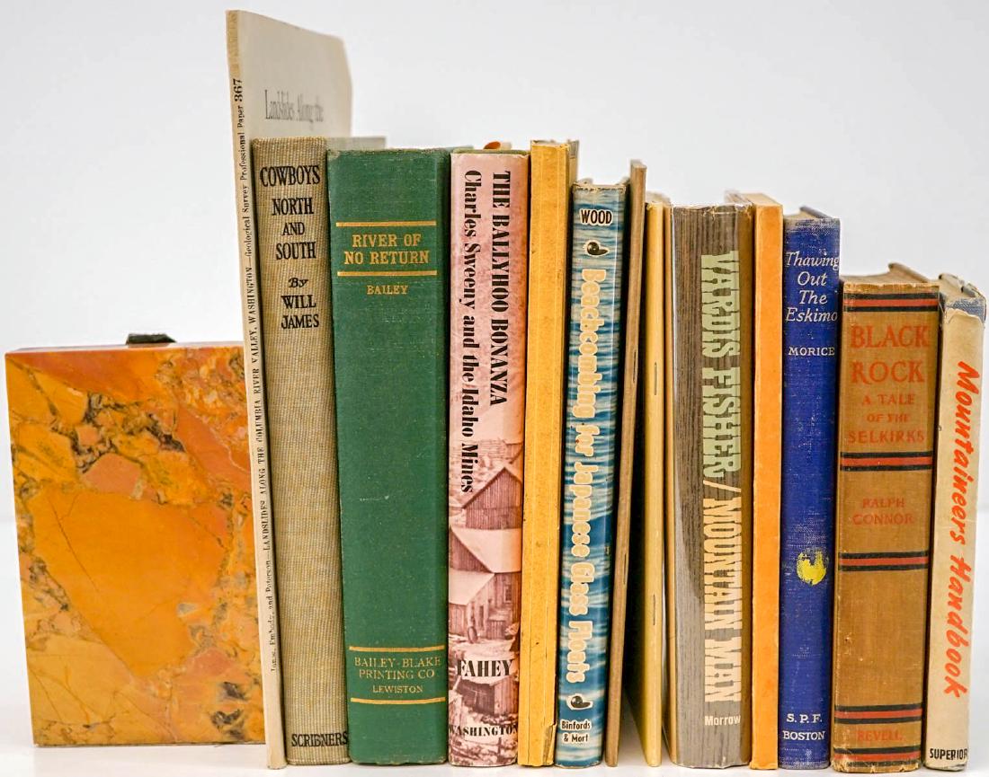 Western Americana (13) Books: Group of thirteen Western Americana books. Includes: Cowboys North and South by Will James; River of No Return; The Ballyhoo Bonanza; Death Valley Scotty; That Was a Dream Worth Building with tipped-i