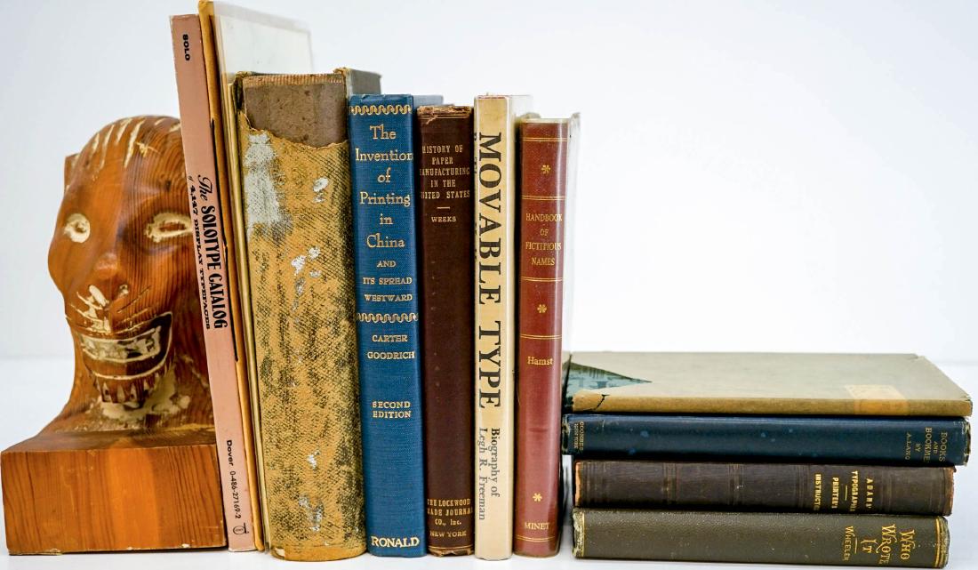 (14) Book, Paper, & Printing Books and Pamphlets: Group of fourteen book-making, paper and printing books and pamphlets. Includes: Typographia 1845; America's Typographic Playboy 1927; Who Wrote It 1882; History of Paper Manufacturing 1916; Fact, Fan