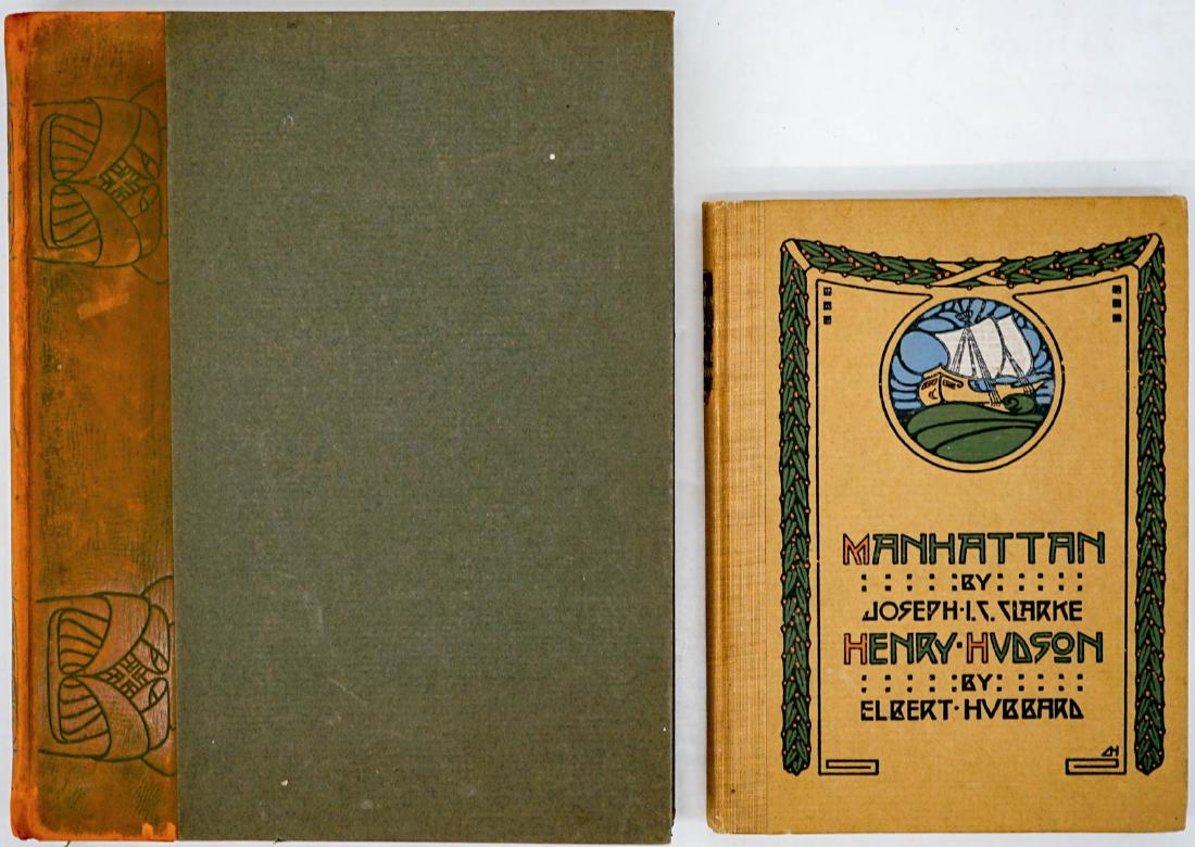 Group of Two Elbert Hubbard Books: Group of two Elbert Hubbard Books. Includes: 1) The Comedy of As You Like It by William Shakespeare. 1903 Roycroft Shop. Copyright Elbert Hubbard. Measures 10.25" x 8.25" x 1". 2) Manhattan and Henry 