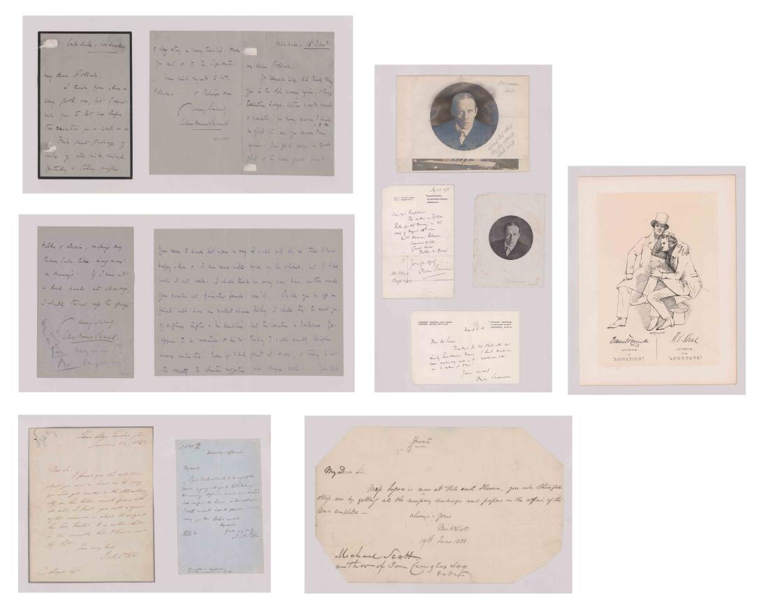 Handwritten Docs from 19th C. Male Novelists: Group of letters (both whole and fragments) and other documents, handwritten and signed by five different 19th Century male novelists: Richard L. Sheil, James A. St. John, Michael Scott (pen name Tom