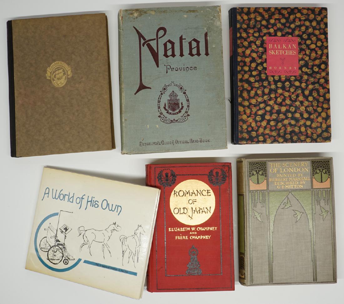 Group of Six Illustrated Books: Group of six illustrated books. Includes: 1) Romance of Old Japan by Champney. 1917. 444 pp. Measures 9 in. x 6 in. x 1.75 in. 2) Natal Province. 1911. Illustrated. Some color illustrations are detach