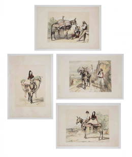 1835-36 John Frederick Lewis Color Lithographs: Four Color Lithographs by John Frederick Lewis (British 1805 - 1876). Includes: 1) Titled 'Granada' and plate signed 'J. F. L. 1835' lower right. Tape repair to left edge on verso. Image measures 11.5