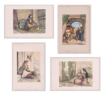 John Frederick Lewis (1805 - 1876) Lithographs (4): Four John Frederick Lewis (1805 - 1876) hand colored stone lithographs circa 1830's. Sheets measure 14.5 in. x 21.625 in. Unframed, loose and not mounted or glued down. If lot is absent of a condition