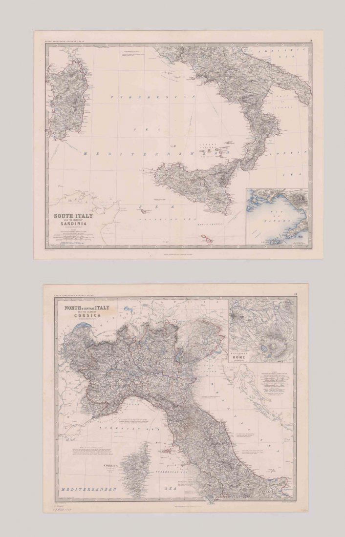 Ca 1860's Italy Keith Johnston Maps (2): Two Ca 1860's 'North and Central Italy and the Island of Corsica' and 'South Italy and the Island of Sardinia' Keith Johnston Maps. By Keith Johnston, F.R.S.E. Keith Johnston's General Atlas Engraved,