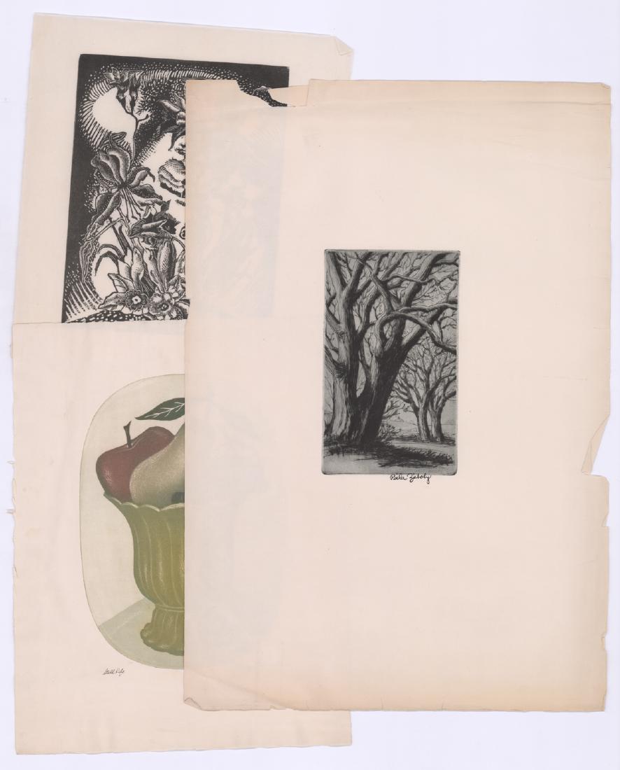 Signed Prints (3) John Billmyer and More: Group of three signed prints. Includes: John Edward Billmyer wood engraving (American, 1912 - 2000) pencil signed lower right, Stanley Clough aquatint and Bela Zaboly etching. Sheet measures 10.5 in. 