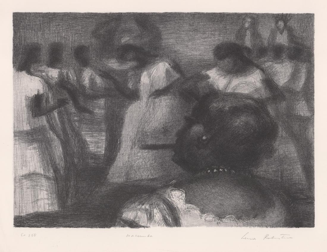 Lewis Rubenstein WPA Era Signed Lithograph: Lewis Rubenstein (American b. 1908) signed lithograph. Signed 'Lewis Rubenstein' in pencil lower right. Titled 'Macumba - Brazil' in pencil lower center. 'Ed. 250' in pencil lower left. Image measures
