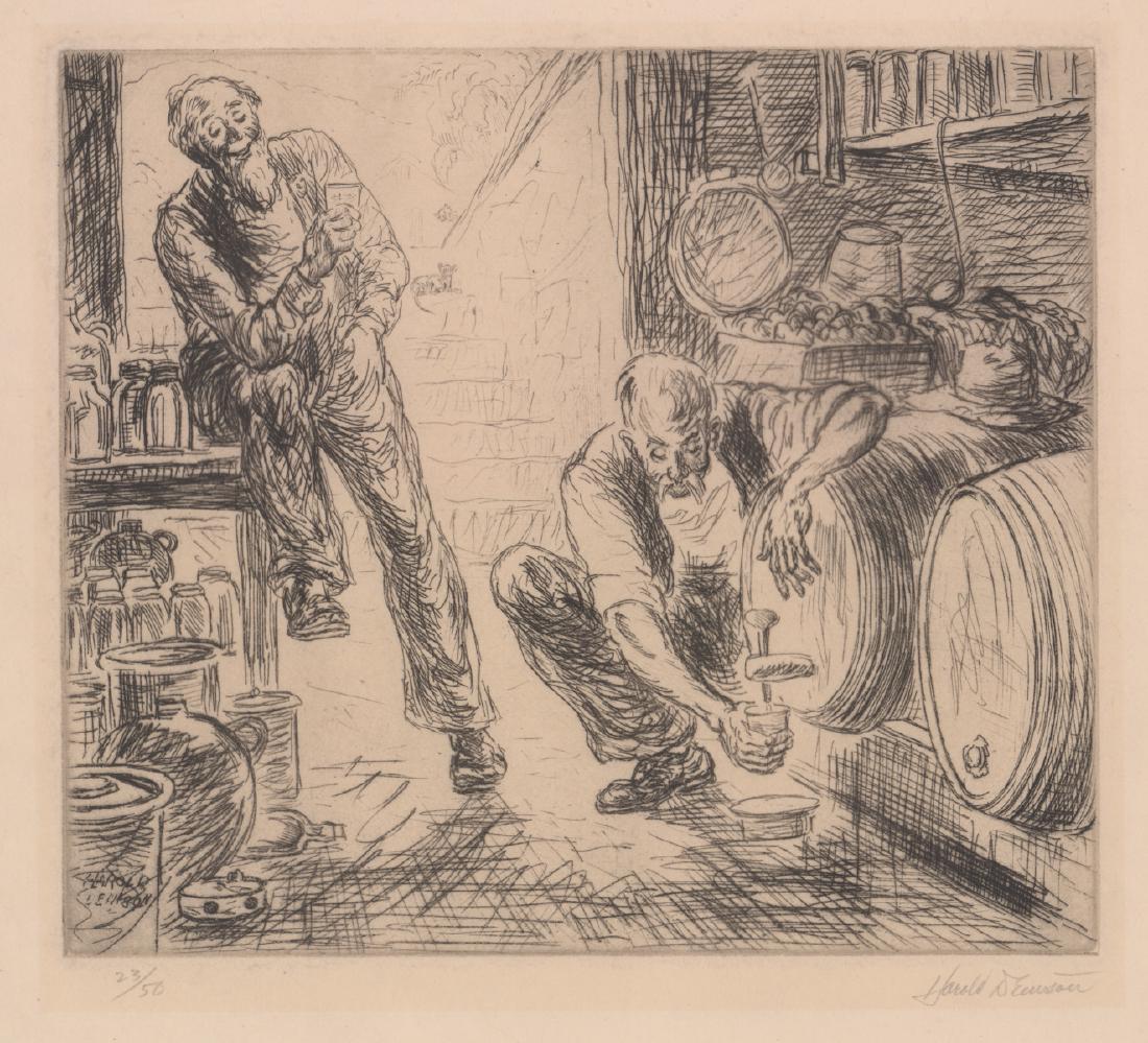 WPA Era Harold Denison Signed Etching: WPA era Harold Denison (American, 1887 - 1940) pencil signed and numbered etching. Signed 'Harold Denison' lower right .Titled and numbered ''Rural Hospitality' '23/50' lower left. Plate signed 'Harol