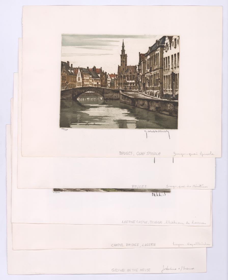 Roger Hebbelinck Signed Colored Etchings (5): Roger Hebbelinck group of five pencil signed and numbered colored etchings. Signed with multiple variations of signature lower right and numbered lower left. 350 of each circulated. Sheets measure 12.