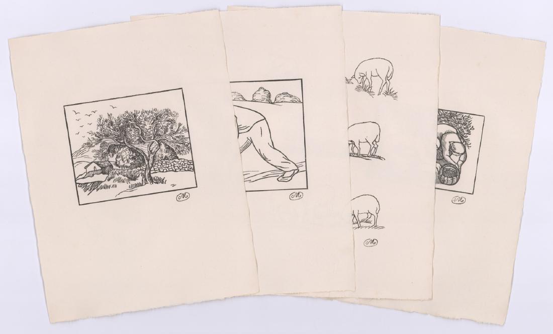 Aristide Maillol Woodcuts (4): Aristide Maillol (French, 1861 1944) group of four woodcuts. All have artists monogram and blind stamp. Sheets measure 12.75 in. x 9.5 in. Excellent. Unframed, loose and not mounted or glued down. If