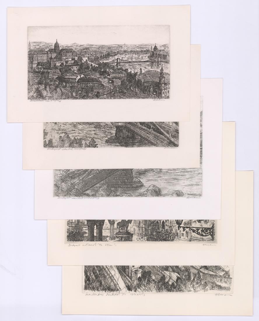 Hermann Signed Hungarian Etchings (5): Group of six pencil signed etchings. All signed in pencil Hermann lower right. These etchings measure from 5 in. x 9.5 in. to 7.25 in. x 10.25 in sheet sizes. All Ex/Ex+ to Ex+/NrMt condition. Unframe